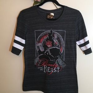 NWT Disney Grey Heather Beauty & the Beast tee with sport stripes